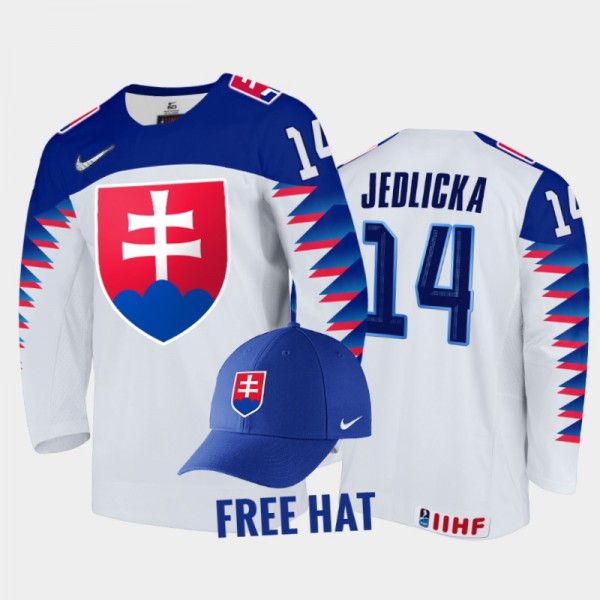 Maros Jedlicka Slovakia Hockey White Free Hat Jersey 2022 IIHF World Junior Championship