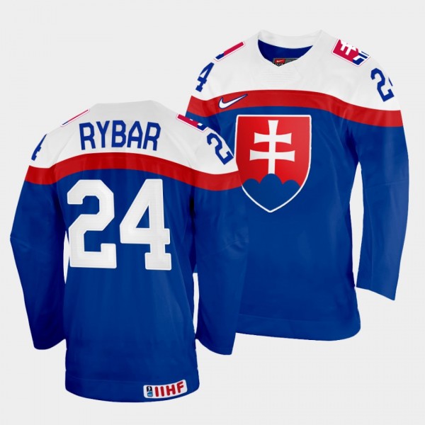 Patrik Rybar 2022 IIHF World Championship Slovakia Hockey #24 Blue Jersey Away