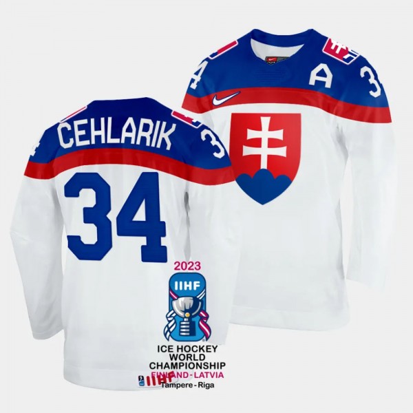 Peter Cehlarik 2023 IIHF World Championship Slovakia #34 White Home Jersey Men