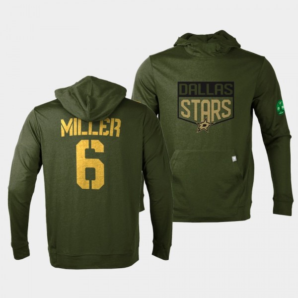 Dallas Stars Colin Miller 2022 Salute to Service Olive Levelwear Hoodie Pullover