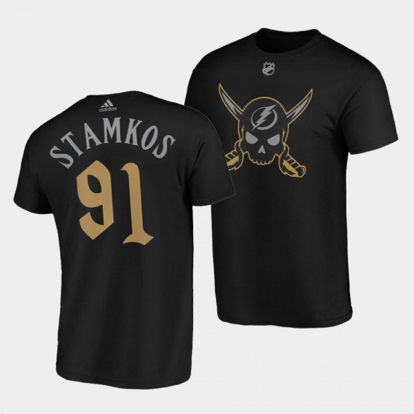 Steven Stamkos #91 Tampa Bay Lightning Gasparilla inspired Pirate-themed Black T-Shirt