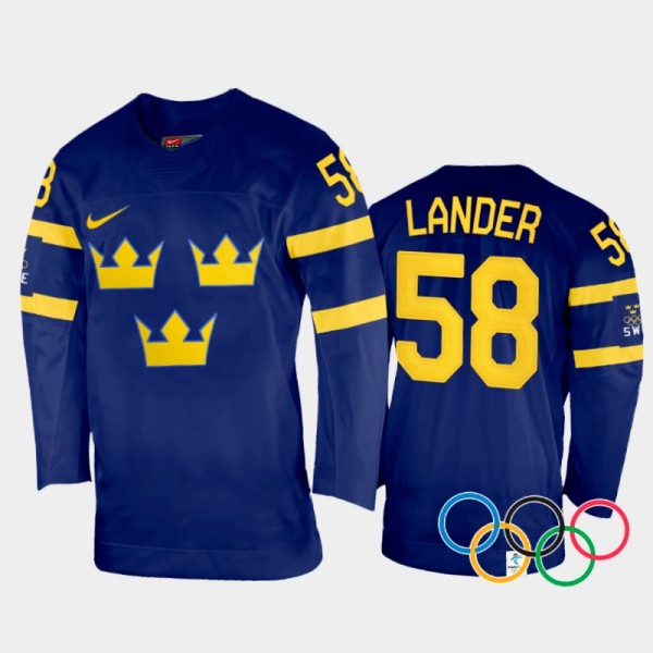 Anton Lander Sweden Hockey Navy Away Jersey 2022 W...