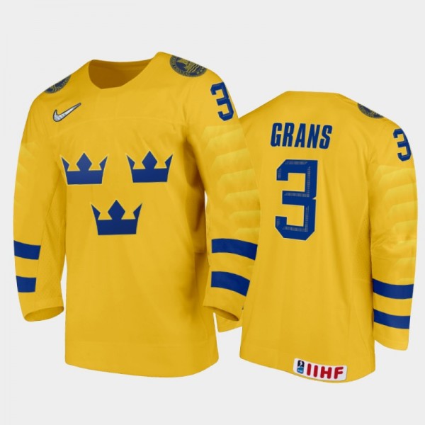 Helge Grans Sweden Hockey Gold Home Jersey 2022 II...