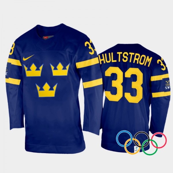 Linus Hultstrom Sweden Hockey Navy Away Jersey 202...