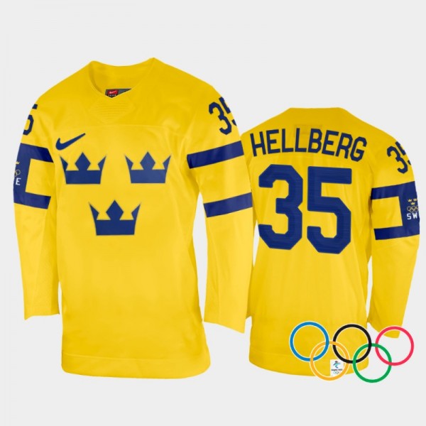 Sweden Hockey Magnus Hellberg 2022 Winter Olympics Yellow #35 Jersey Home