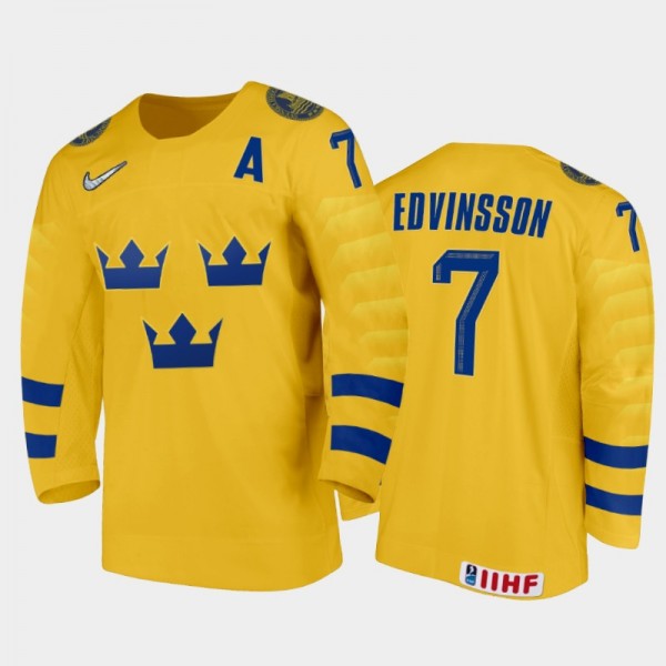 Simon Edvinsson Sweden Hockey Gold Home Jersey 202...