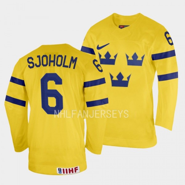 Victor Sjoholm 2023 IIHF World Junior Championship Sweden #6 Yellow Home Jersey Men