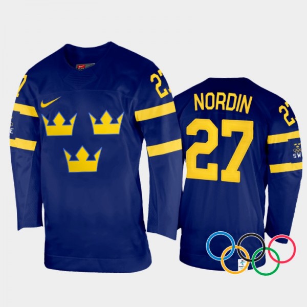 Sweden Women's Hockey Emma Nordin 2022 Winter Olympics Navy #27 Jersey Away