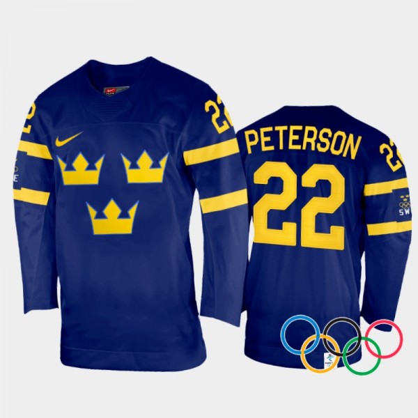 Sweden Women's Hockey Linn Peterson 2022 Winter Olympics Navy #22 Jersey Away