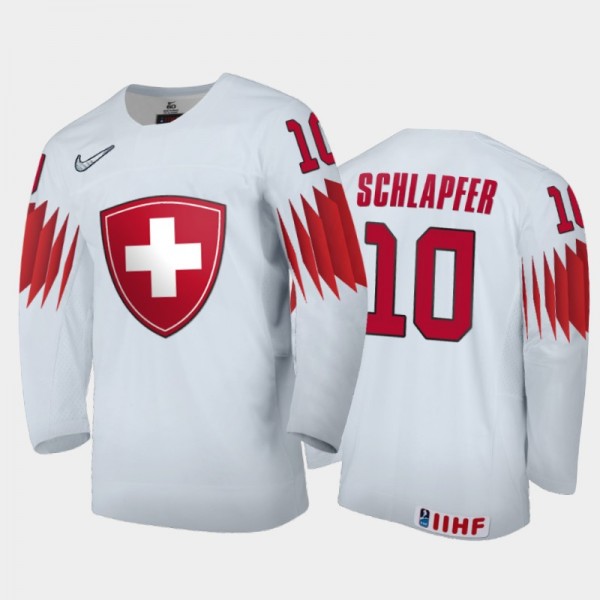 Men Switzerland 2021 IIHF World Junior Championship Elvis Schlapfer #10 Home White Jersey
