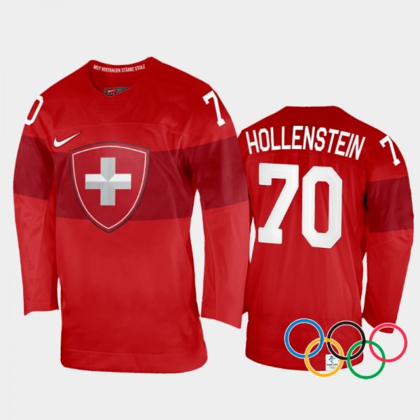 Switzerland Hockey Denis Hollenstein 2022 Winter Olympics Red #70 Jersey Home