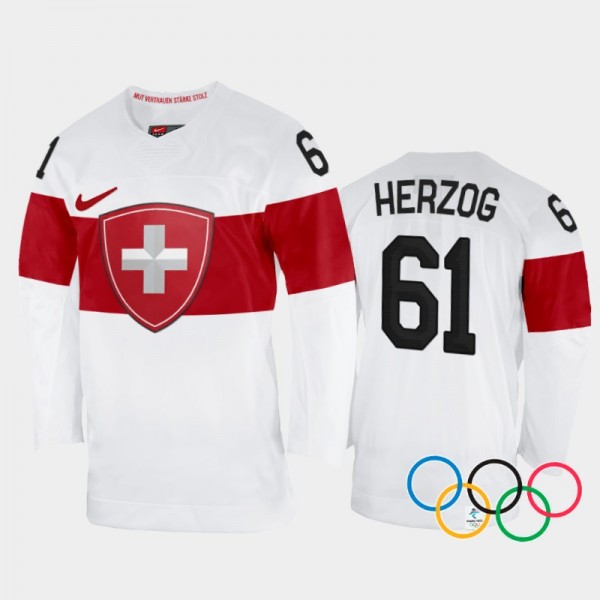 Fabrice Herzog Switzerland Hockey White Away Jerse...