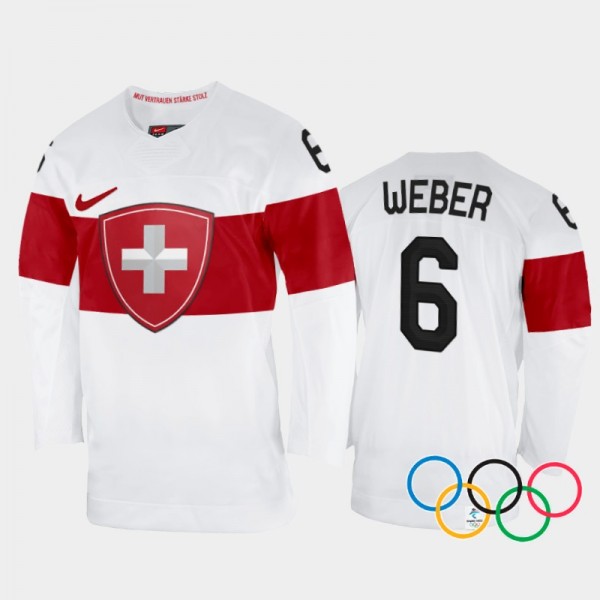 Yannick Weber Switzerland Hockey White Away Jersey 2022 Winter Olympics