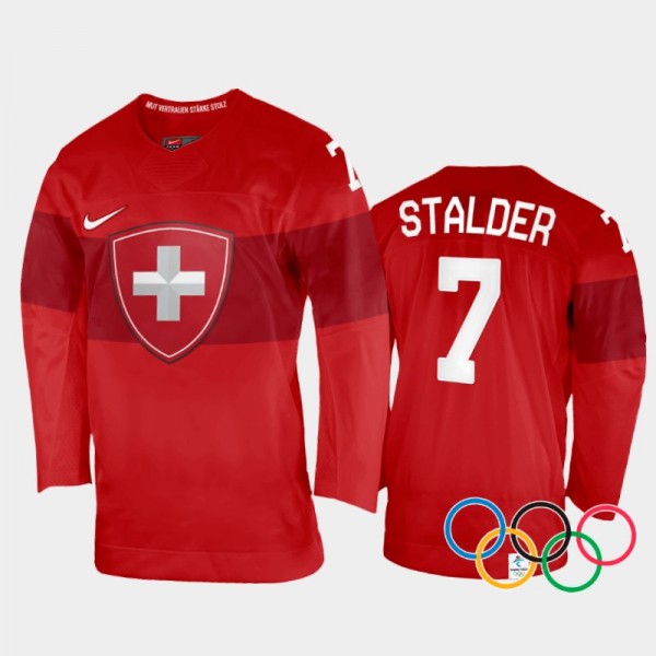 Lara Stalder Switzerland Women's Hockey Red Home Jersey 2022 Winter Olympics