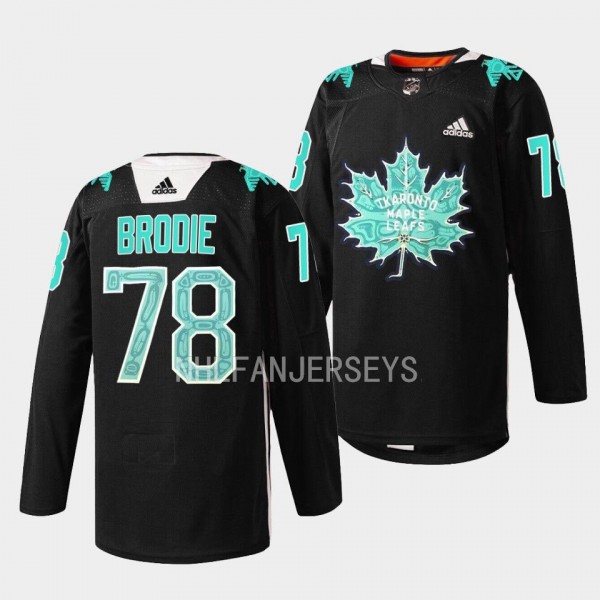 Toronto Maple Leafs 2023 Indigenous Celebration Game T.J. Brodie #78 Black Jersey Warmup Sweater