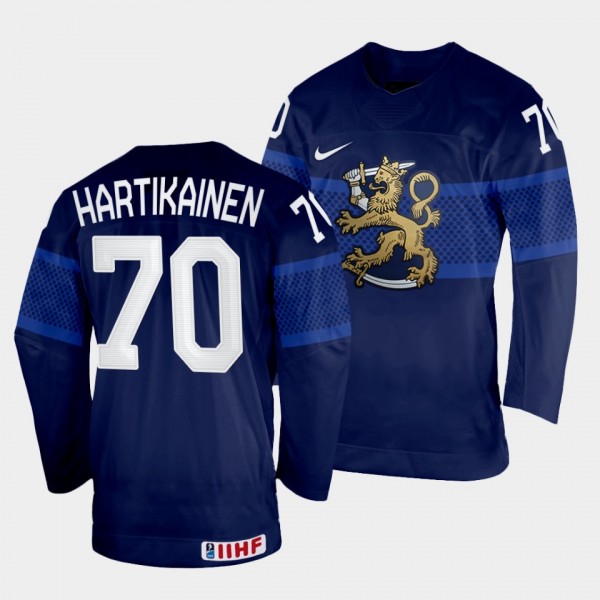 Finland 2022 IIHF World Championship Teemu Hartikainen #70 Navy Jersey Away