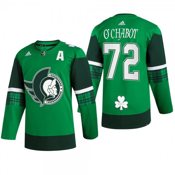 Ottawa Senators Thomas Chabot #72 St. Patrick 2022 Green Jersey Warm-Up