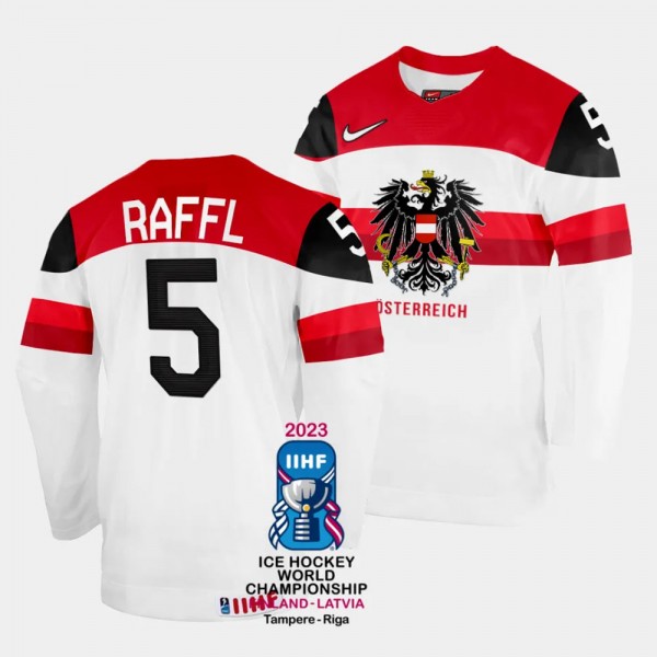 Australia 2023 IIHF World Championship Thomas Raffl #5 White Jersey Home