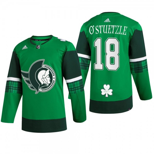 Ottawa Senators Tim Stuetzle #18 St. Patrick 2022 Green Jersey Warm-Up