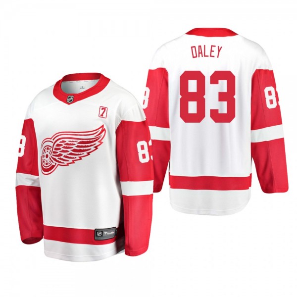 Men's Trevor Daley #83 Detroit Red Wings Away White #7 Patch Jersey