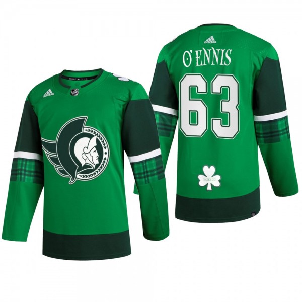 Ottawa Senators Tyler Ennis #63 St. Patrick 2022 Green Jersey Warm-Up