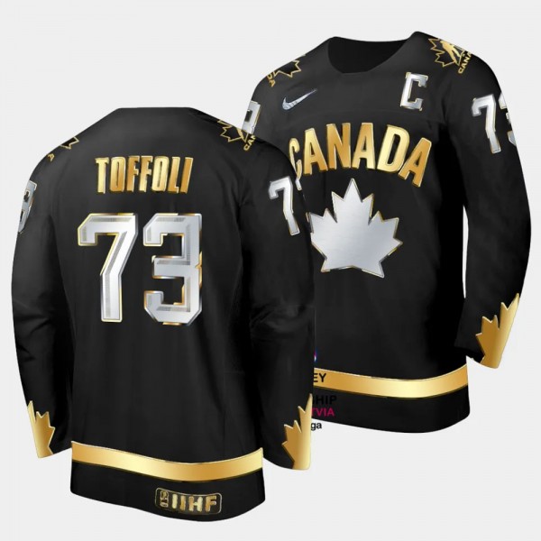 Canada 2023 Champions Du Monde Tyler Toffoli #73 Black Jersey Gold Trophy