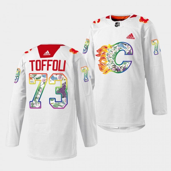 Calgary Flames 2023 Pride Night Tyler Toffoli #73 White Jersey Floral