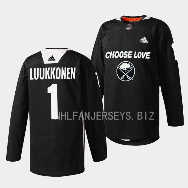 Buffalo Sabres 2023 Choose Love Night Ukko-Pekka Luukkonen #1 Black Jersey Warm-up