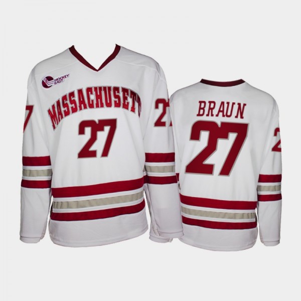 UMass Minutemen Justin Braun #27 College Hockey Wh...