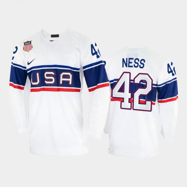 Aaron Ness USA Hockey White Jersey 2022 Winter Oly...