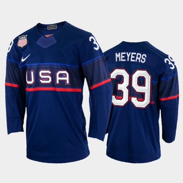 Ben Meyers USA Hockey Blue Jersey 2022 Winter Olym...