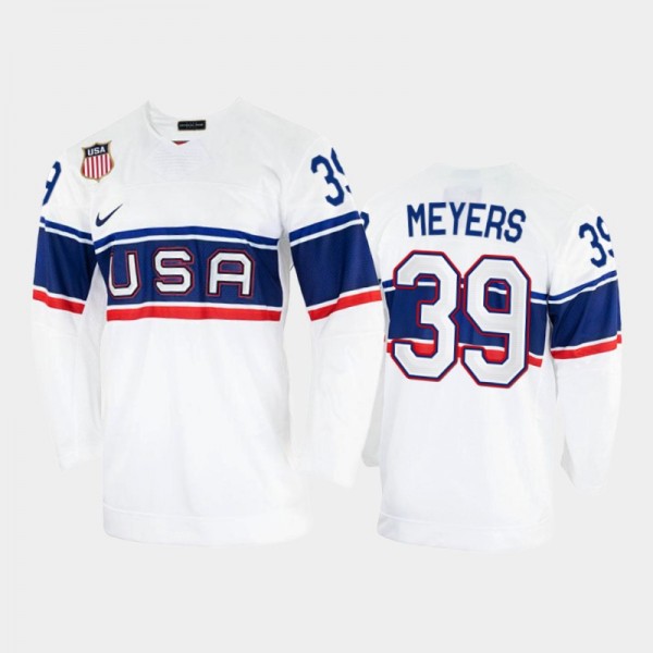 Ben Meyers USA Hockey White Jersey 2022 Winter Oly...