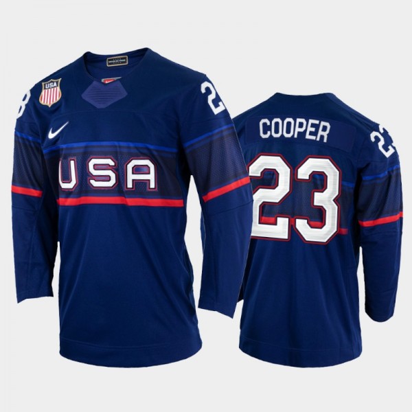 Brian Cooper USA Hockey Blue Jersey 2022 Winter Ol...