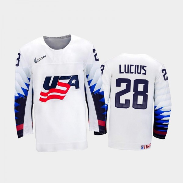 Chaz Lucius USA Hockey White Home Jersey 2022 IIHF...
