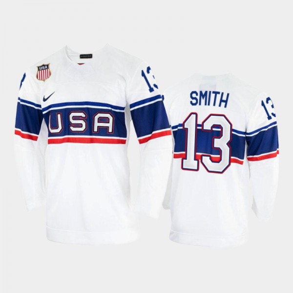 Nathan Smith USA Hockey White Jersey 2022 Winter O...