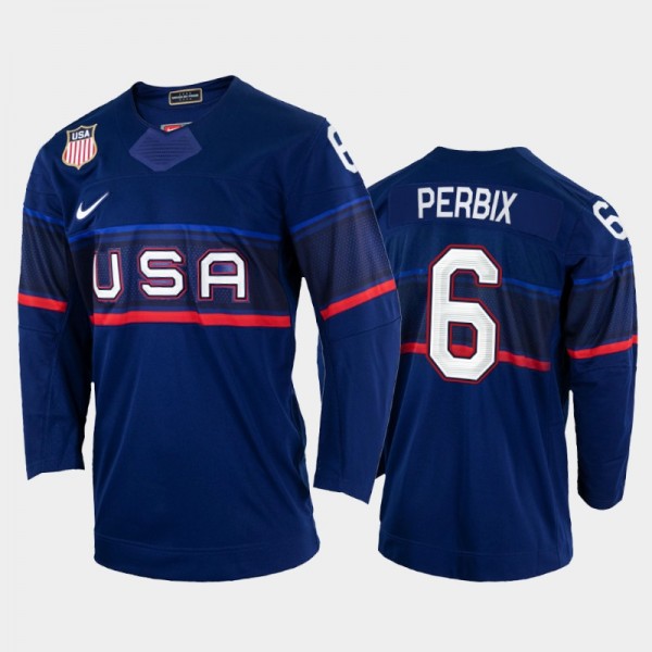 Nick Perbix USA Hockey Blue Jersey 2022 Winter Oly...