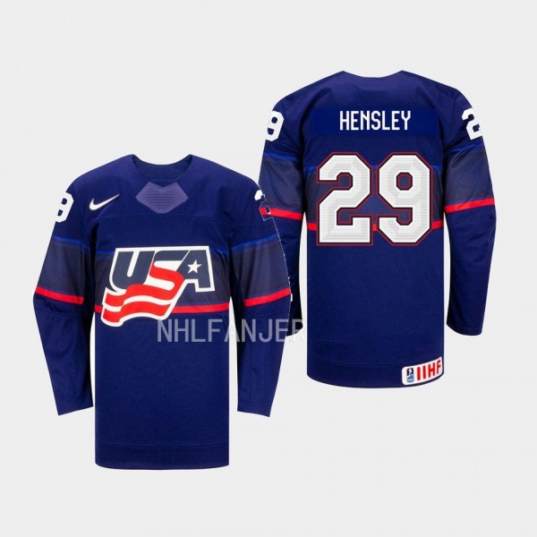 Nicole Hensley IIHF USA Hockey #29 Blue Away Jerse...