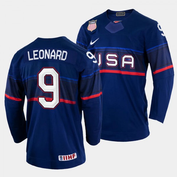 Ryan Leonard Away USA Hockey #9 Navy 2023 NHL Draf...