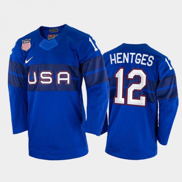 USA Hockey Sam Hentges 2022 Winter Olympics Royal #12 Jersey