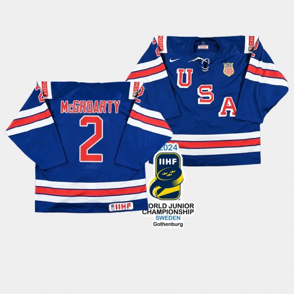 Rutger McGroarty USA Hockey 2024 IIHF World Junior Champions Jersey Blue