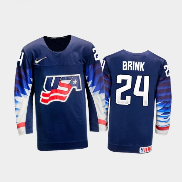 Men USA Team 2021 IIHF World Junior Championship Bobby Brink #24 Away Navy Jersey
