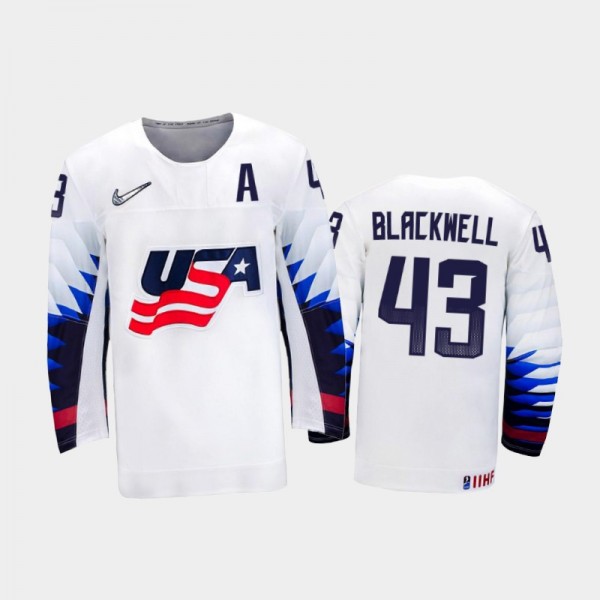Men's USA Team 2021 IIHF World Championship Colin Blackwell #43 Home White Jersey