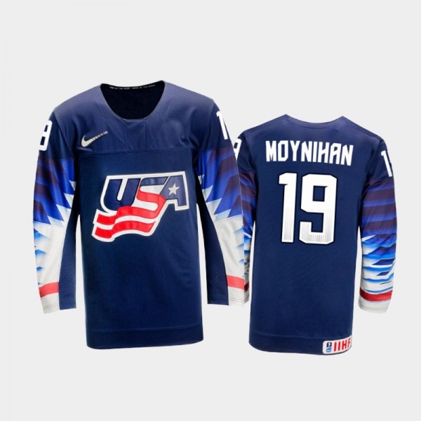 Men USA Team 2021 IIHF World Junior Championship Patrick Moynihan #19 Away Navy Jersey