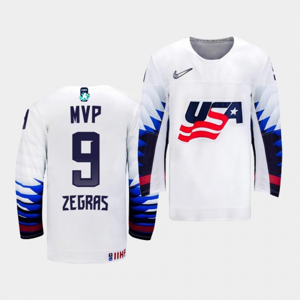 Trevor Zegras USA 2021 IIHF WJC MVP Jersey Gold Winner White