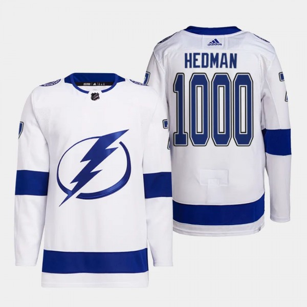Tampa Bay Lightning 1000 Career Games Victor Hedman #77 White Authentic Away Jersey Men's
