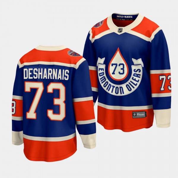 Vincent Desharnais Edmonton Oilers 2023 NHL Heritage Classic Royal #73 Premier Jersey Men's