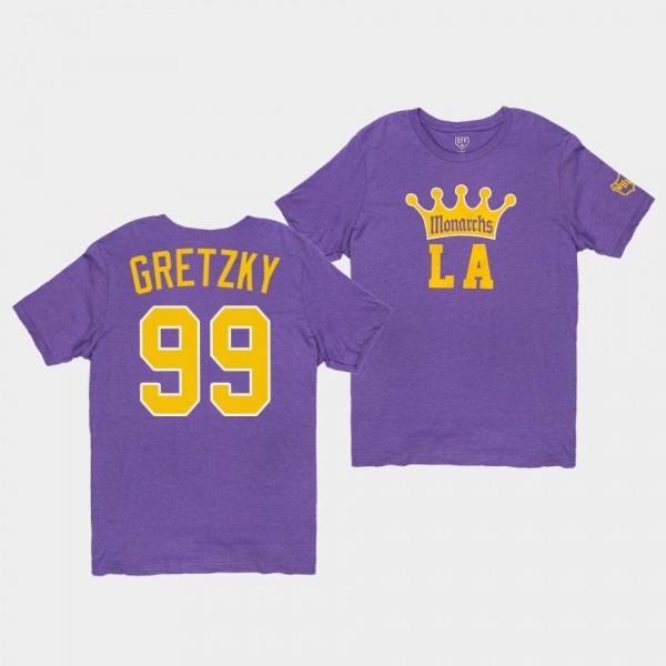 Wayne Gretzky #99 Los Angeles Kings Monarchs 1947 Hockey Purple T-Shirt