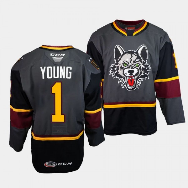 Wendell Young Chicago Wolves #1 Grey AHL Storm Alt...