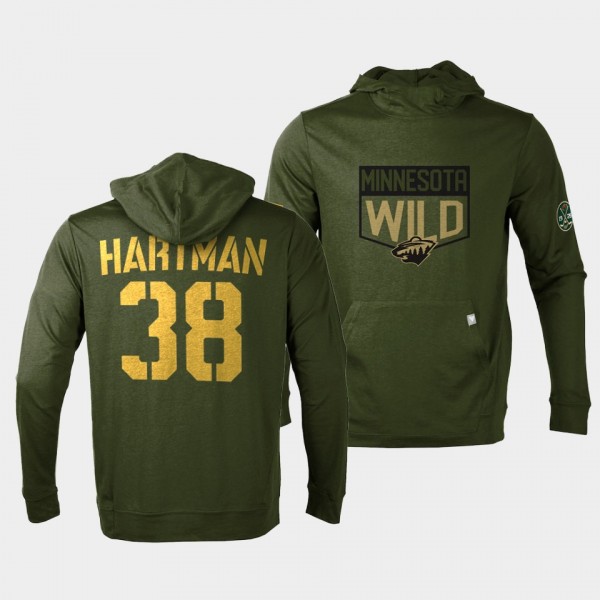 Ryan Hartman Minnesota Wild 2022 Salute to Service Olive Levelwear Hoodie