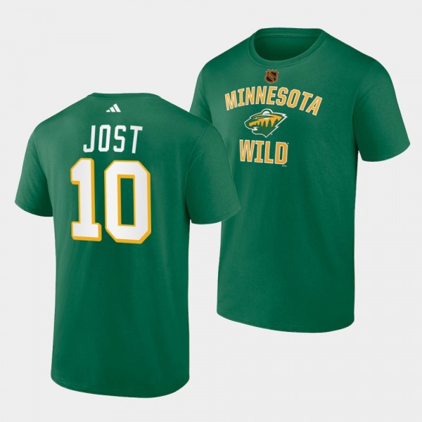 Minnesota Wild Reverse Retro 2.0 Tyson Jost #10 Green T-Shirt Wheelhouse